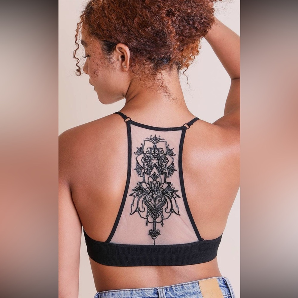 Lotus Mesh Tattoo Bralette Black